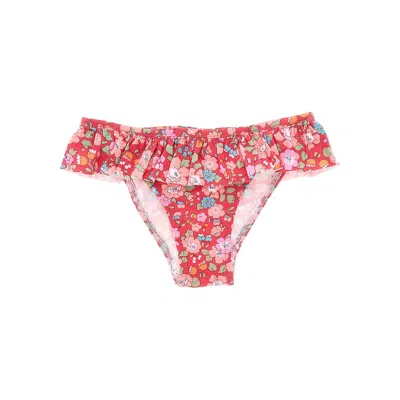 Pesciolino Rosso Liberty Fabric Ruffled Swim Briefs Kids In Red