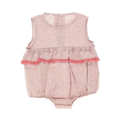 Pesciolino Rosso Linen Romper Suit With Tassels Kids In Pink