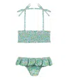 Pesciolino Rosso Petals Bandeau Bikini With Green Flowers In Verde