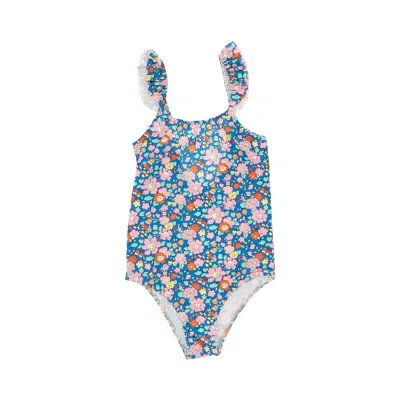 Pesciolino Rosso Printed Lycra Swimsuit Kids In Blue