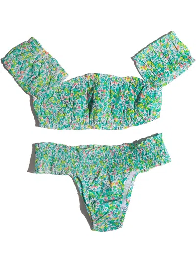 Pesciolino Rosso Kids' Stretch Bandeau Bikini In Verde