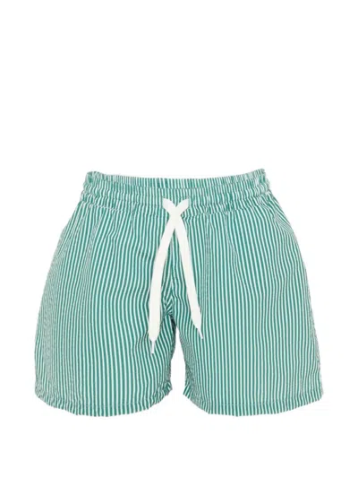 Pesciolino Rosso Kids' Striped Seersucker Swim Shorts In Green