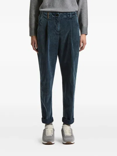 Peserico 800-line Corduroy Pleated Trousers In Blue