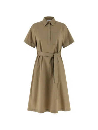 Peserico Short Sleeve Shirt Dress Belted Waist In Brown