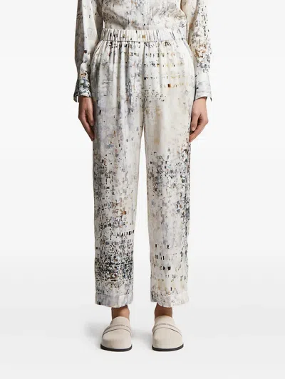 Peserico Abstract-print Elastic-waist Trousers In White