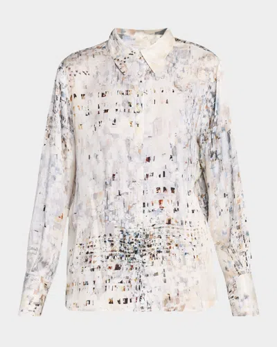 Peserico Abstract-print Viscose Shirt In Gray