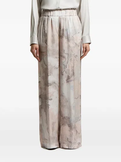 Peserico Abstract-print Elasticated-waistband Palazzo Pants In Neutral