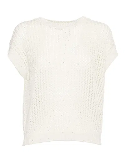 Peserico Airy Knit Sweater With Textured Pattern In White
