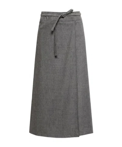 Peserico Wrap-style Belted Midi Skirt In Gray