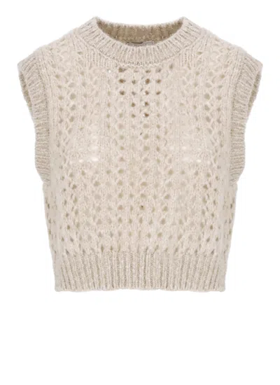 Peserico Alpaca And Wool Vest In Neutral