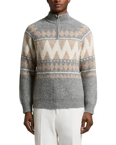 Peserico Alpaca Blend Fair Isle Quarter Zip Sweater In Gray
