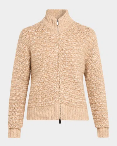 Peserico Alpaca-blend Zip-front Knit Jacket In Neutral