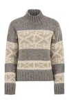 Peserico Striped High-neck Sweater In Gray