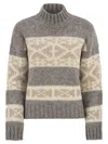 Peserico High-neck Geometric Knit Jumper With Dropped Shoulders In Multi