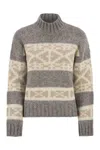 Peserico High-neck Geometric Knit Jumper With Dropped Shoulders In Brown