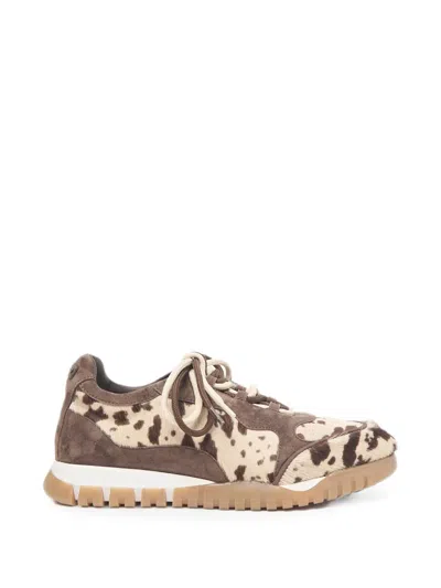Peserico Animal-print Panelled Sneakers In Brown