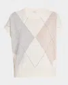 Peserico Diamond-pattern Short-sleeve Top In White