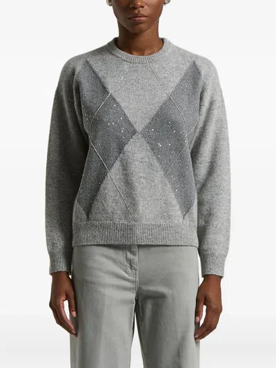 Peserico Argyle Embellished Sweater In Gray