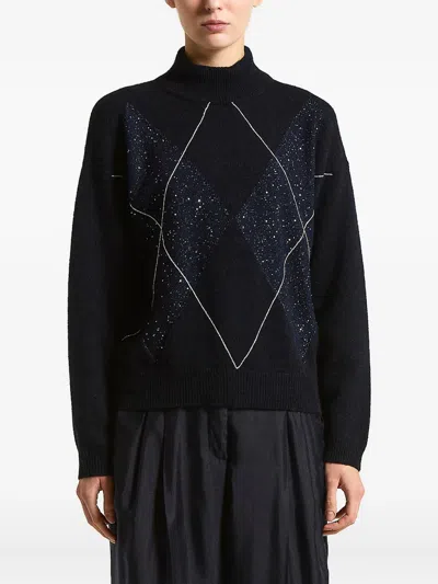 Peserico Argyle-pattern Embellished Sweater In Blue