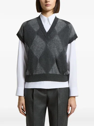 Peserico Argyle Pattern Sweater In Gray