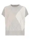 Peserico Argyle Pattern Wool And Silk Top In Gray