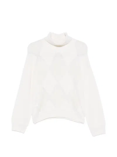 Peserico Argyle Roll-neck Sweater In White