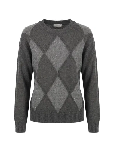 Peserico Argyle Sequin-embellished Sweater In Gray