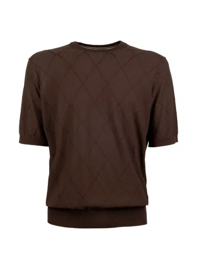 Peserico Argyle Short-sleeve T-shirt In Brown