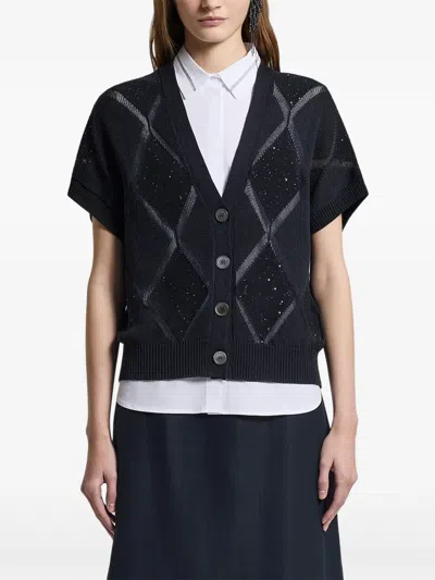 Peserico Argyle V-neck Cardigan In Multi