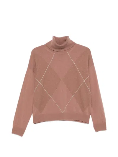 Peserico Argyle-knit Roll-neck Sweater In Pink