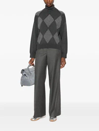 Peserico Argyle-knit Sequin-embellished Sweater In Gray
