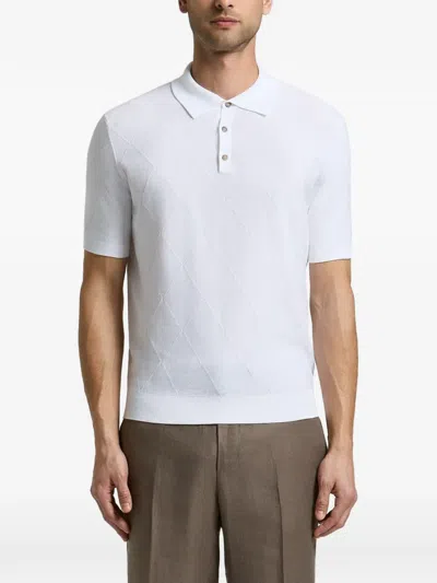 Peserico Argyle-knit Short-sleeve Polo Shirt In White