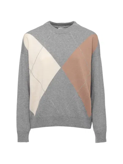 Peserico Argyle-pattern Chain-trim Sweater In Gray