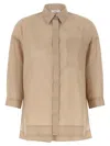 Peserico Asymmetric Hem Shirt Shirt And Blouse Beige In Brown