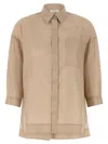 Peserico Asymmetric Hem Shirt Shirt And Blouse Beige In Brown
