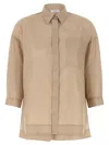 Peserico Asymmetric Hem Shirt Shirt And Blouse Beige In Brown