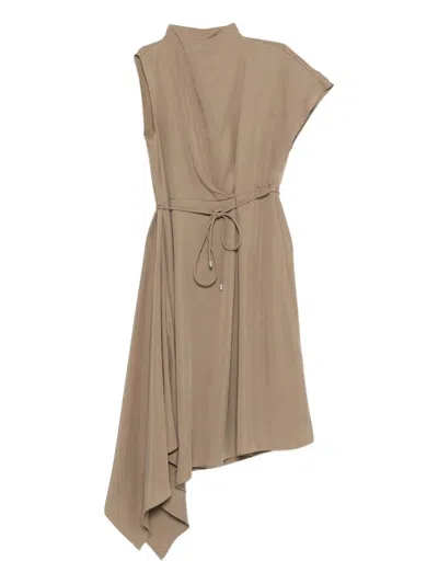 Peserico Asymmetric Midi Dress In Brown