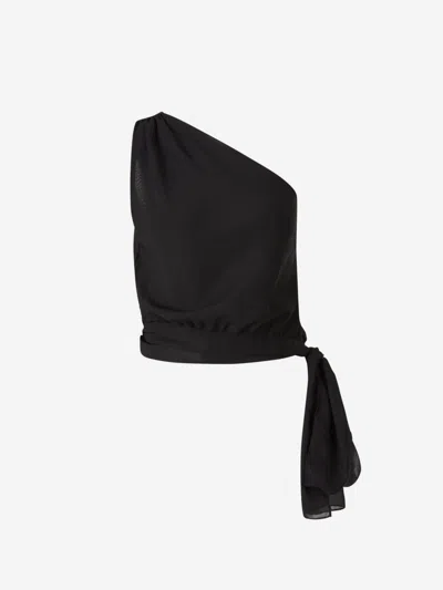 Peserico Asymmetrical Draped Blouse In Black