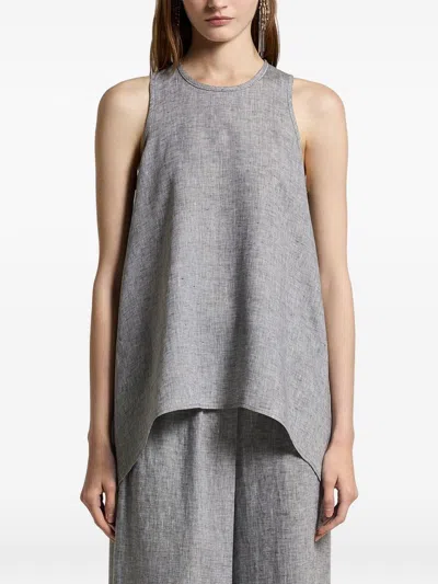 Peserico Asymmetric Linen Top Sleeveless Round Neckline In White