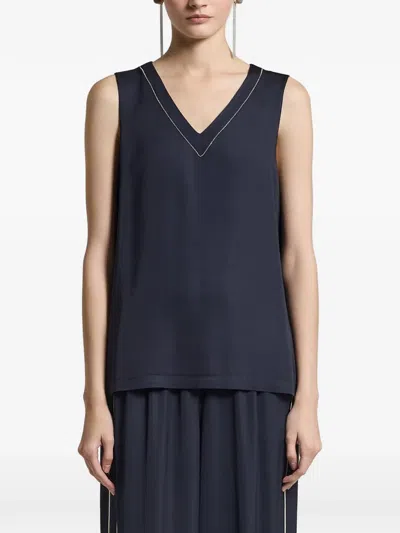Peserico Aurea V-neck Sleeveless Top In Blue