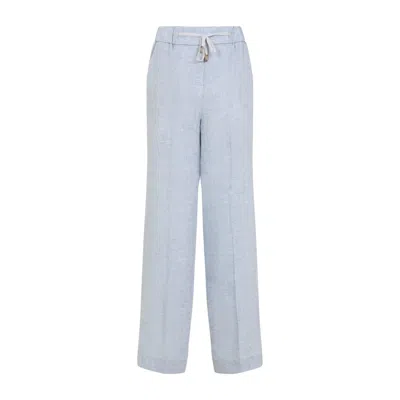 Peserico Azzurro Linen Wide Leg Pants