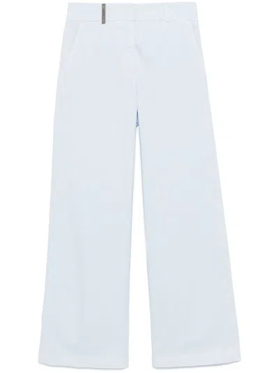 Peserico Baby Blue Cotton Blended Trousers