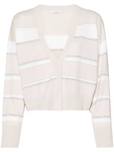 Peserico Bead-embellished Cardigan In Beige