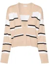 Peserico Bead-embellished Striped Cardigan In Neutrals