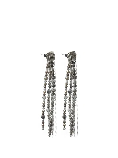 Peserico Beaded Chain Drop Earrings In Silver