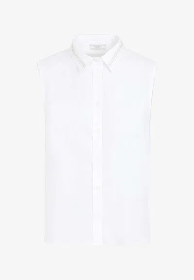 Peserico Beaded-collar Sleeveless Shirt In Bianco