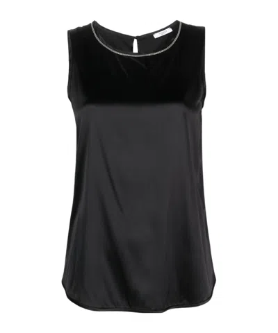 Peserico Beaded-trim Sleeveless Silk Satin Top In Black