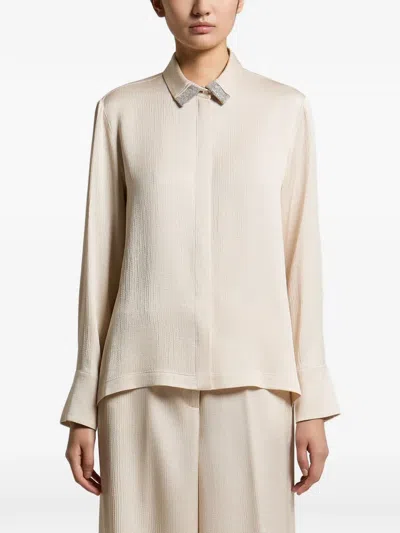 Peserico Beaded-collar Long-sleeve Shirt In Neutral