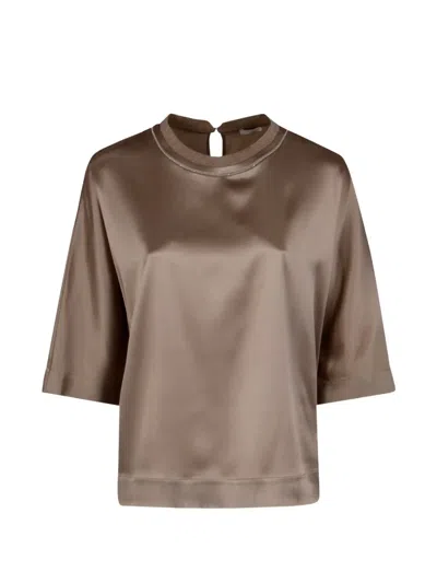 Peserico Beaded-collar Shirt In Brown
