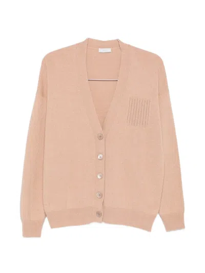 Peserico Beaded-pocket V-neck Cardigan In Pink